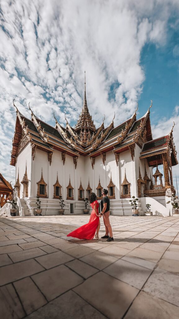 The travel unicorns slow-travel digital nomad couple grand palace bangkoo Thailand 